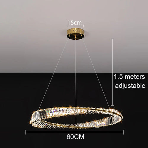 Crystal LED Chandelier for Living Room Kitchen Bedroom Ceiling Pendant Lamp, Gold Modern Remote Control Hanging Light