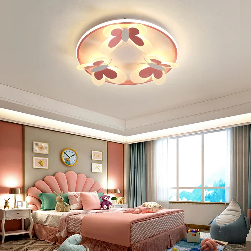 Plafonnier pour enfants papillon décoratif rose plafonnier étude chambre d'enfants Salon d'enfant lampes créatives lampe de chambre de fille d'intérieur - vue 5 sur 8