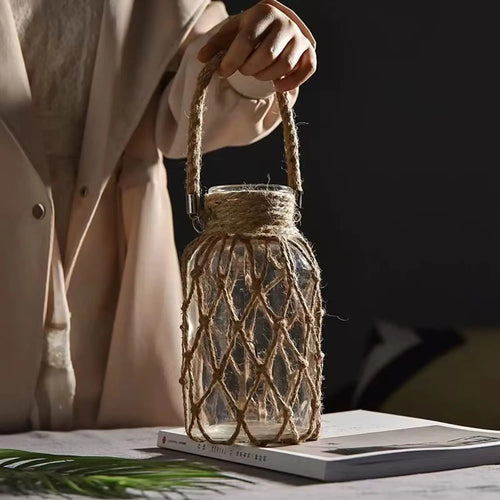 vase en verre tissé à la main décoration bohème pour fleurs sèches - vue 4 sur 8