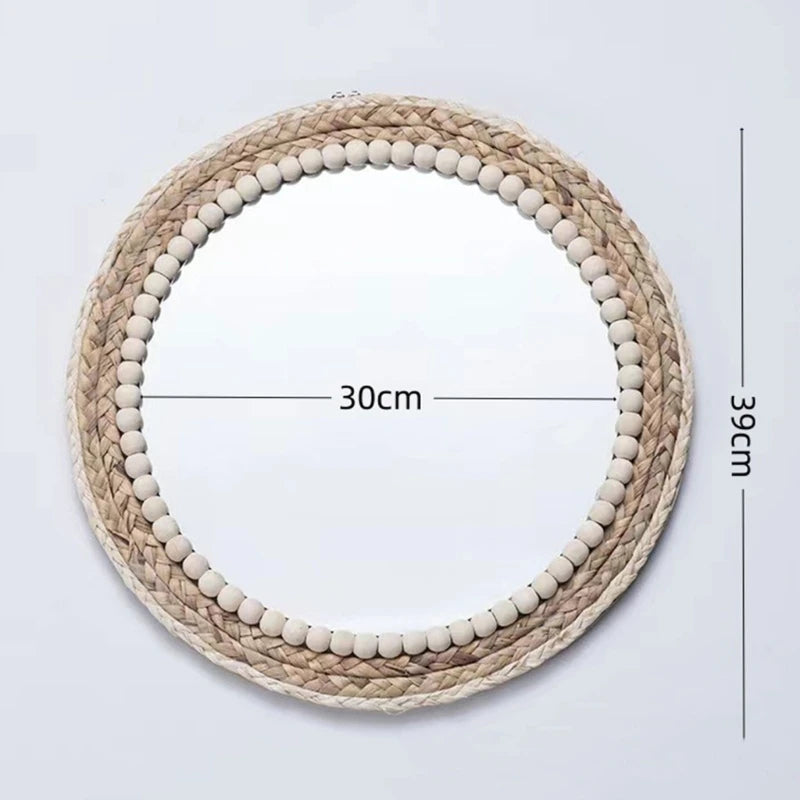 miroir mural rond en rotin pour décoration intérieure - vue 7 sur 7