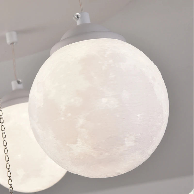 lustre design 3d led lune boule ronde suspension intérieur - vue 7 sur 10