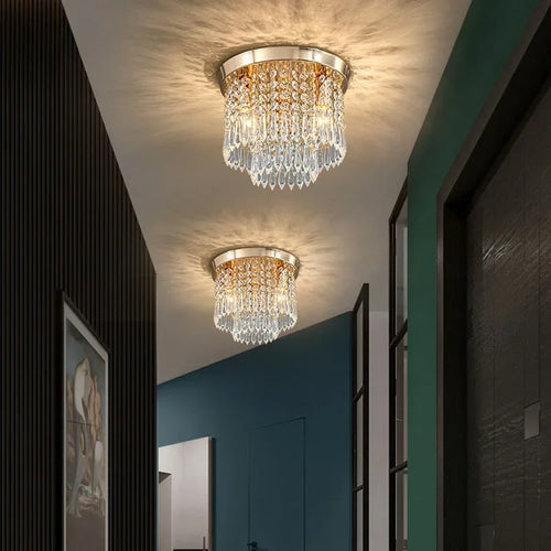 plafonnier led en bois style bohème moderne avec cristal élégant - vue 4 sur 20