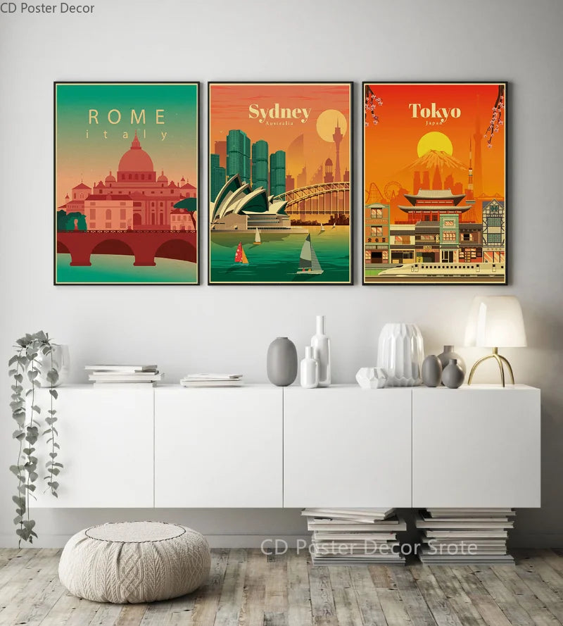 affiche vintage des villes du monde architecture et monuments