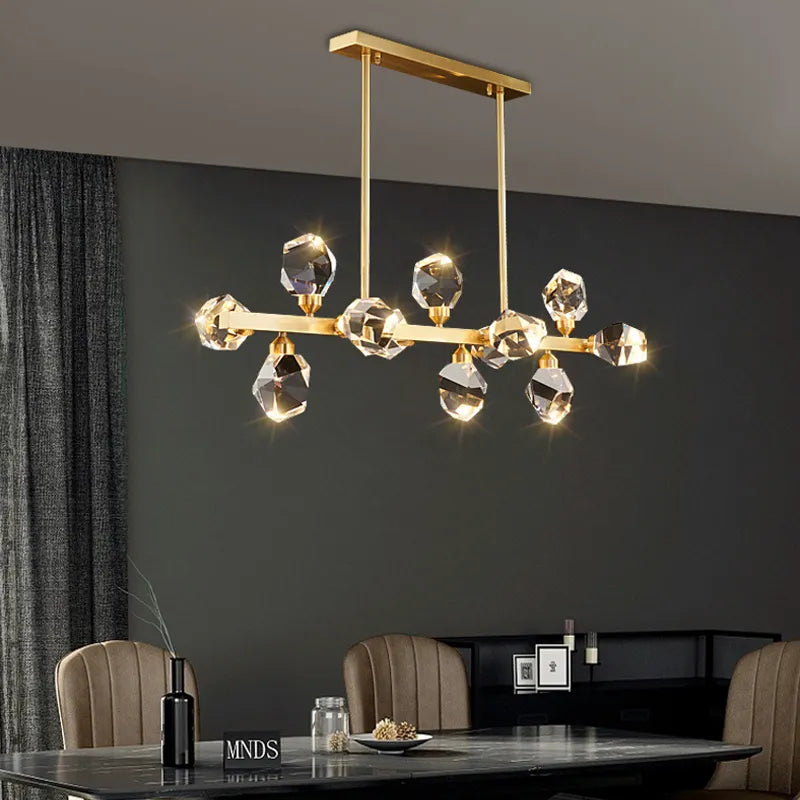 lampe lustre led laiton cristal or décor maison