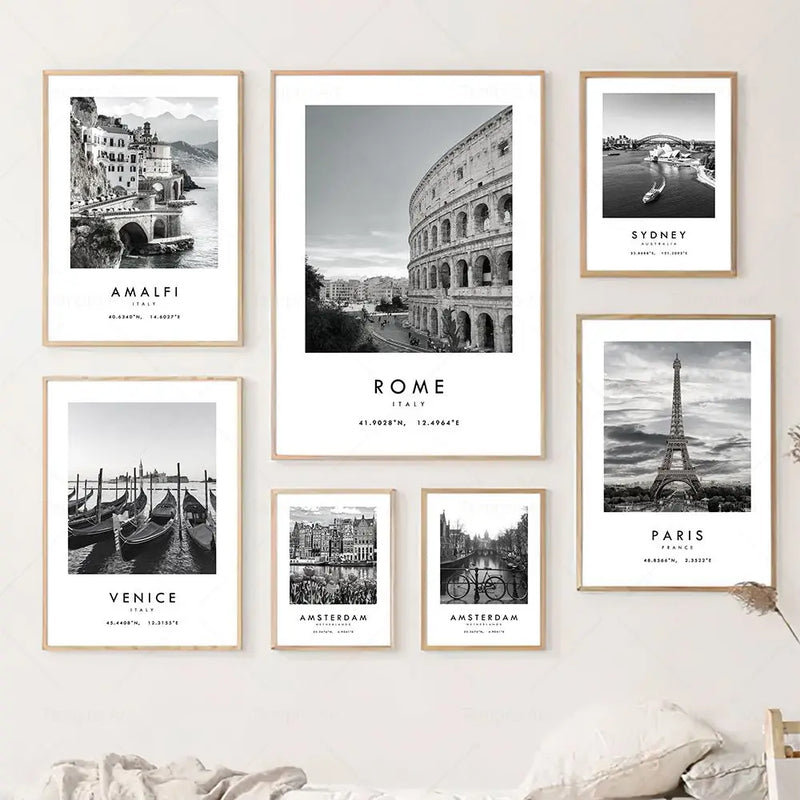 affiche photo voyage noir et blanc rome las vegas décoration murale
