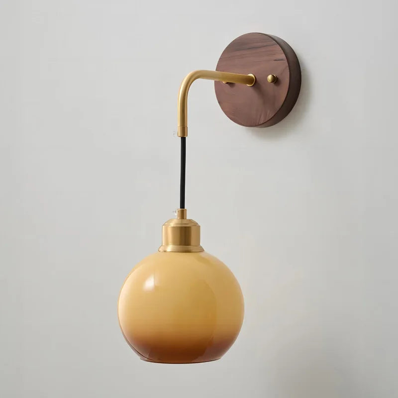 Walnut Wood Brass Gradient Glass Wall Light, Wall Sconce for Bedroom, Bedside, Living, Dining Room, Corridor aisle - vue 6 sur 7