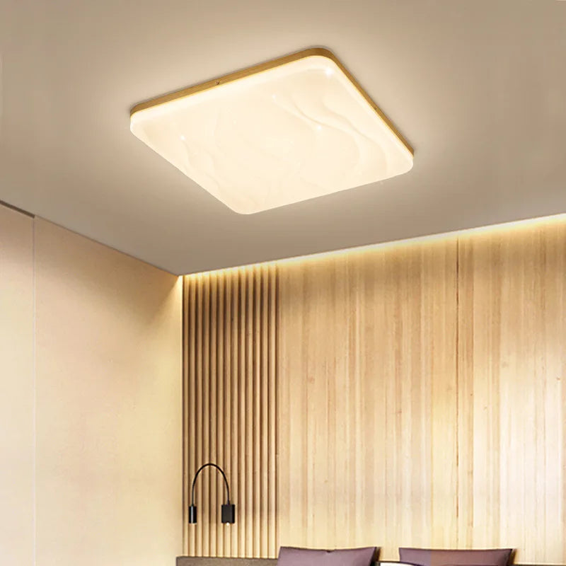 plafonnier led carré moderne simple en bois pour intérieur