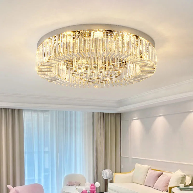 Or Lustre moderne éclairage décoration de la maison de luxe cristal salon plafonnier Dimmable Lustre anneau luminaire LED