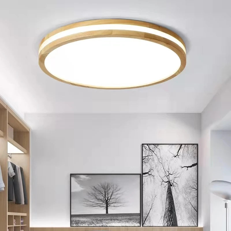 Plafonniers ronds en bois LED pour chambre salon salle à manger lampe suspendue Dimmable 	 Style