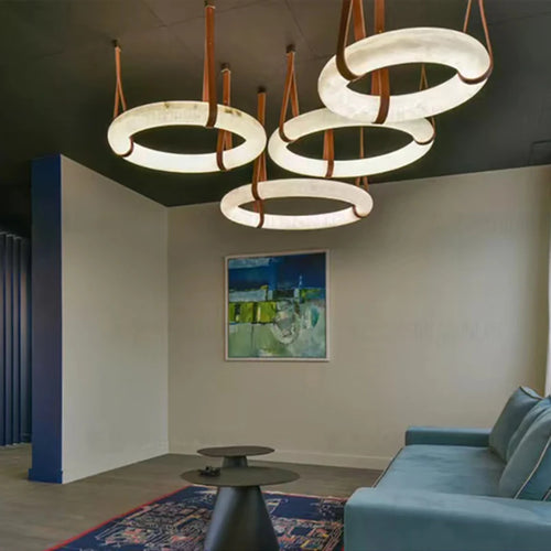 lustre led en cuivre et marbre naturel luxueux minimaliste - vue 7 sur 12