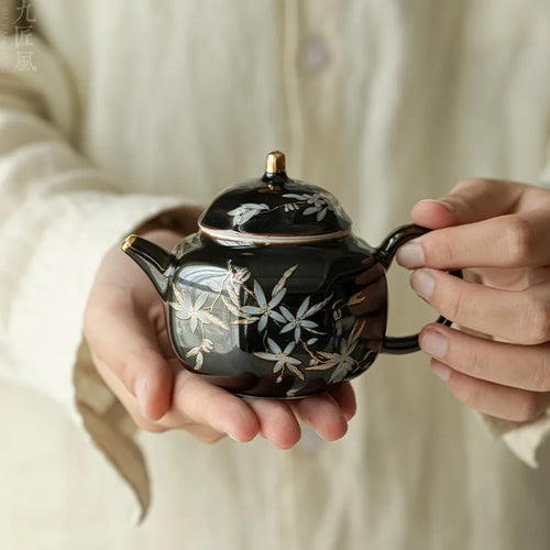 Théière rétro kung fu céramique motif floral abricot