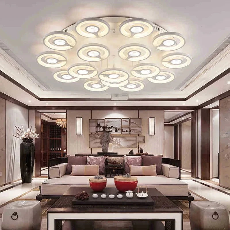 European New Multiple Heads Acrylic Led Ceiling Lamp For Bedroom Dining Room Round Iron Decoration Lighting chandeliers - vue 6 sur 10
