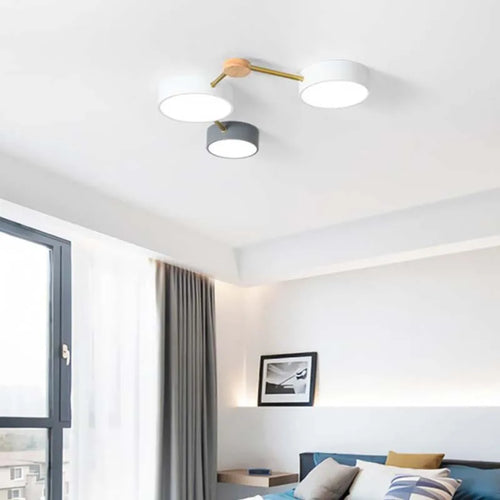 plafonnier nordique led bois macaron 3-8 têtes éclairage décoratif - vue 3 sur 10