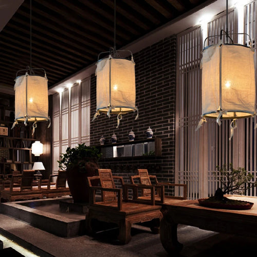 suspension en fer et lin style japonais pour décoration intérieure - vue 5 sur 9