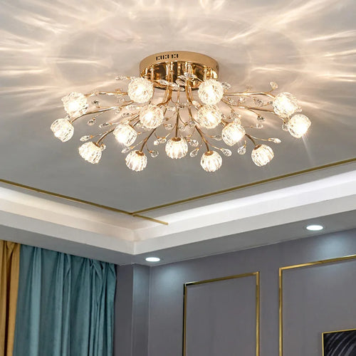 lustre nordique de luxe en cristal avec fleur en verre led - vue 5 sur 9
