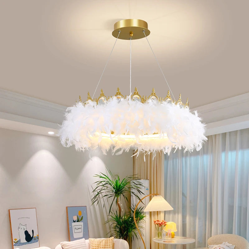 lustre nordique en plumes pour chambre de filles style luxe créatif - vue 3 sur 10