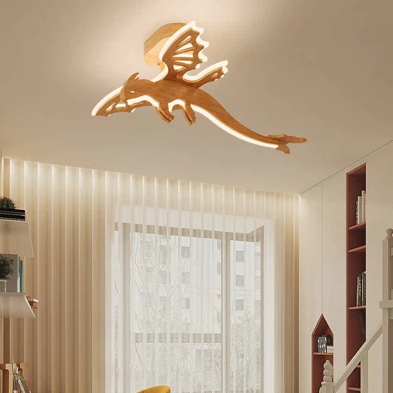 lustre dinosaure en bois pour chambre enfant et salle de jeux - vue 3 sur 7