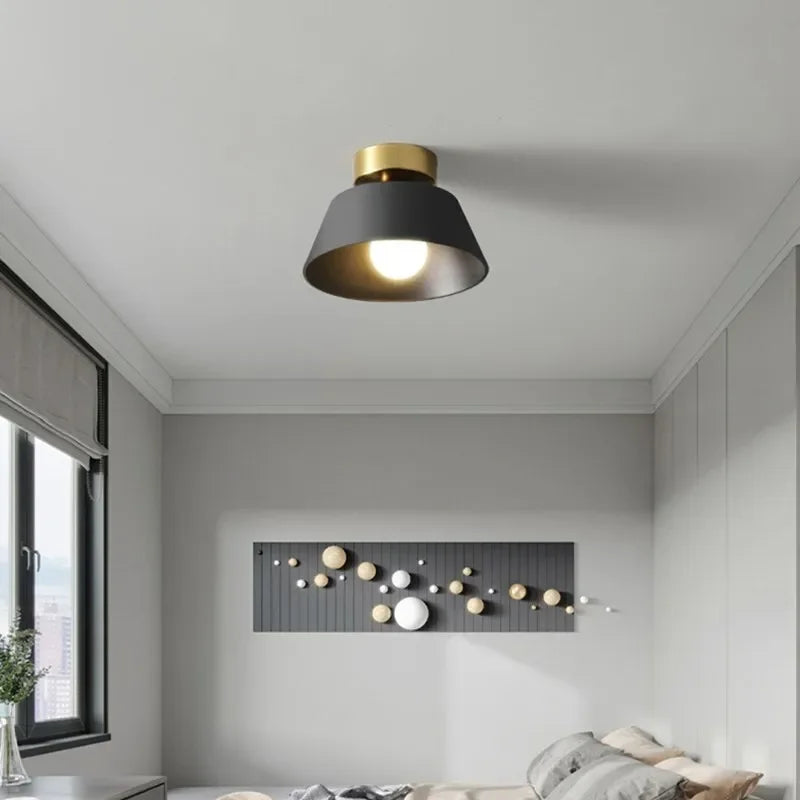 plafonnier led rétro en fer avec abat-jour rond