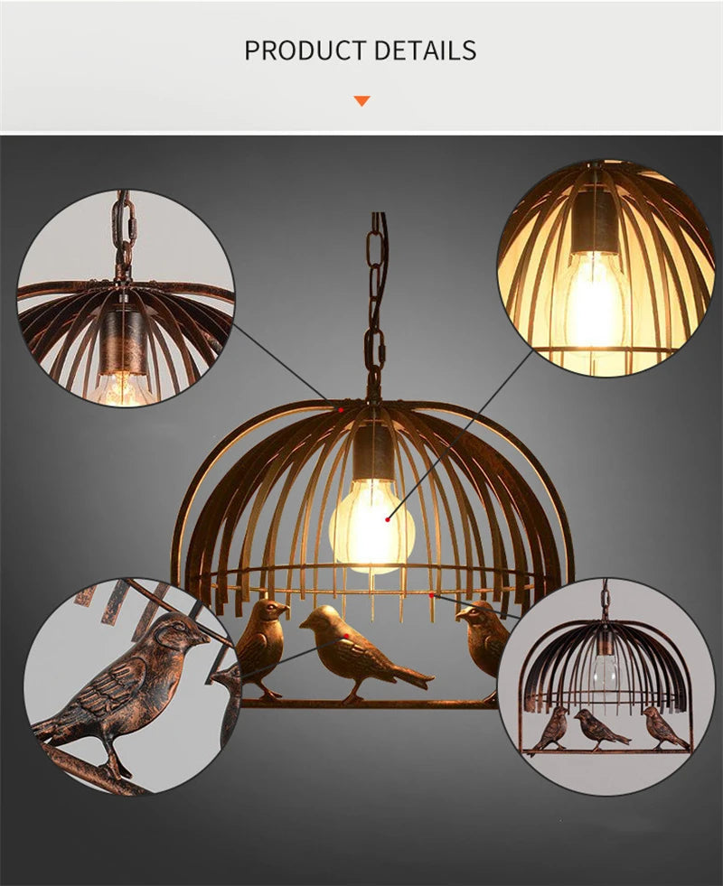 lustre cage à oiseaux en fer forgé pour café et bar