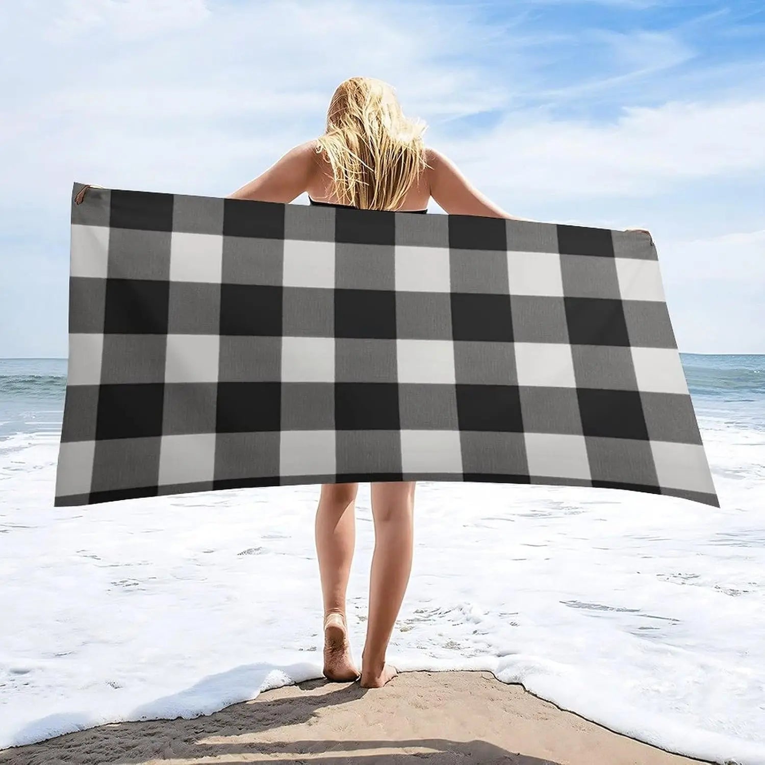 Serviette de plage à carreaux légère anti sable - vue 6 sur 6