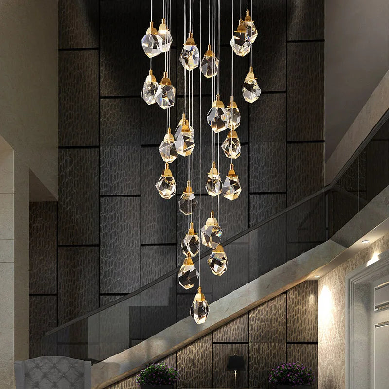 Lustre en cristal de luxe Villa cage d'escalier salle à manger chambre salon Iceberg éclairage en forme de Ling éclairage intérieur lampes LED