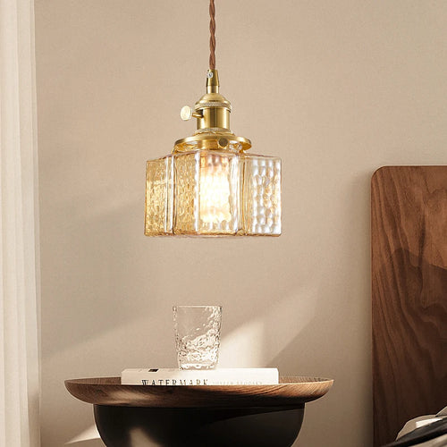 suspension de style japonais vintage en verre et laiton led - vue 5 sur 16