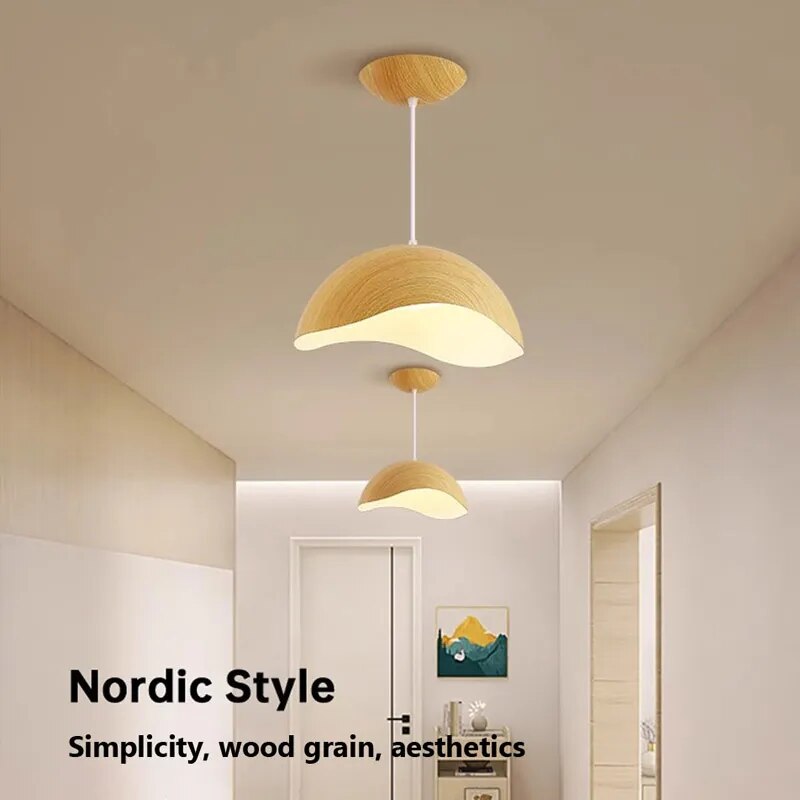 Lustre fer grain bois nordique LED salle manger bureau chevet