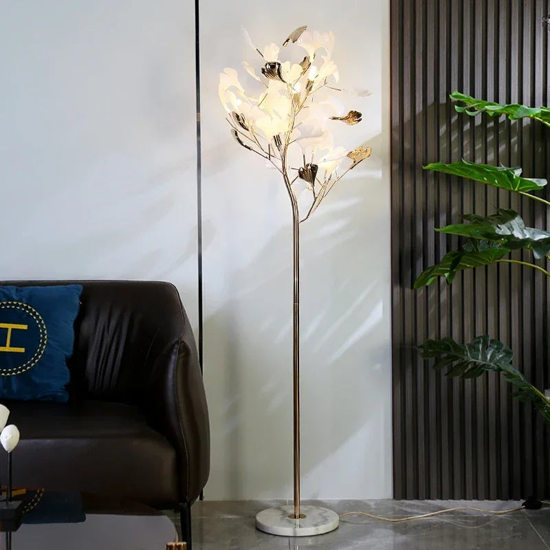 lampadaire moderne nordique led en forme de fleur de ginkgo - vue 3 sur 7