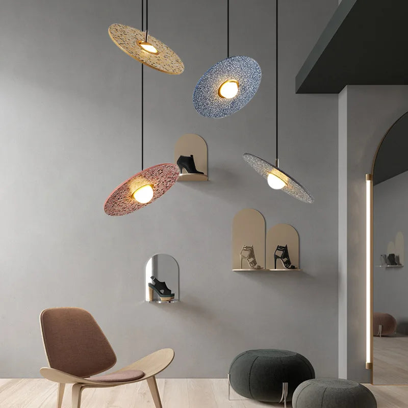 Suspension vintage en ciment terrazzo ufo led personnalisation designer