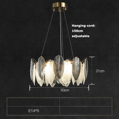 lustre suspendu led art déco en cristal et plumes blanches et grises - vue 9 sur 17