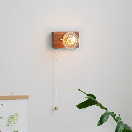 applique murale vintage en noyer edison avec interrupteur à tirette - vue 2 sur 14