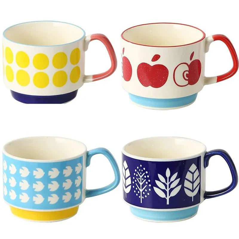 Ensemble tasses japonaises motif floral retro ceramique