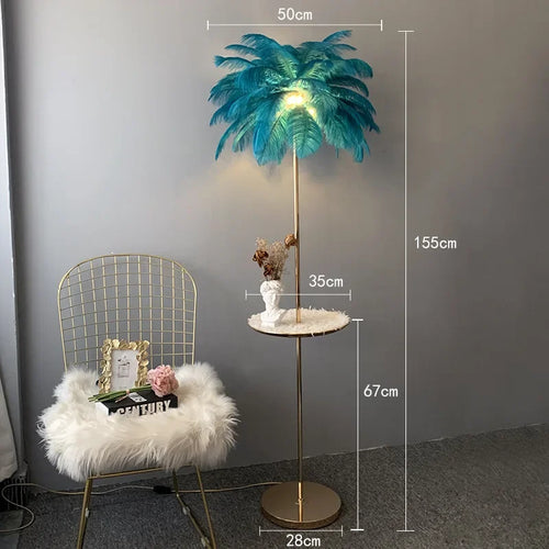 lampadaire décoratif en plumes d'autruche avec luminaire led - vue 16 sur 18