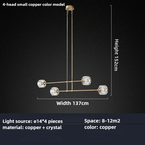 lustre en cristal de style américain en cuivre moderne - vue 8 sur 10