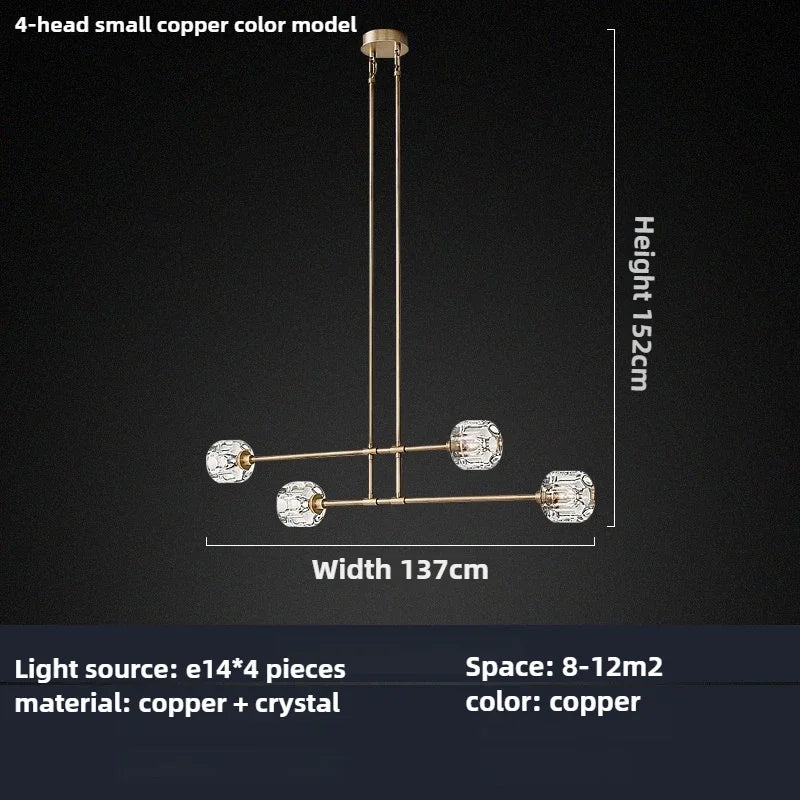 lustre en cristal de style américain en cuivre moderne - vue 7 sur 10