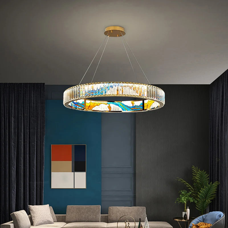 lustre led dimmable moderne en acier cercle décoratif