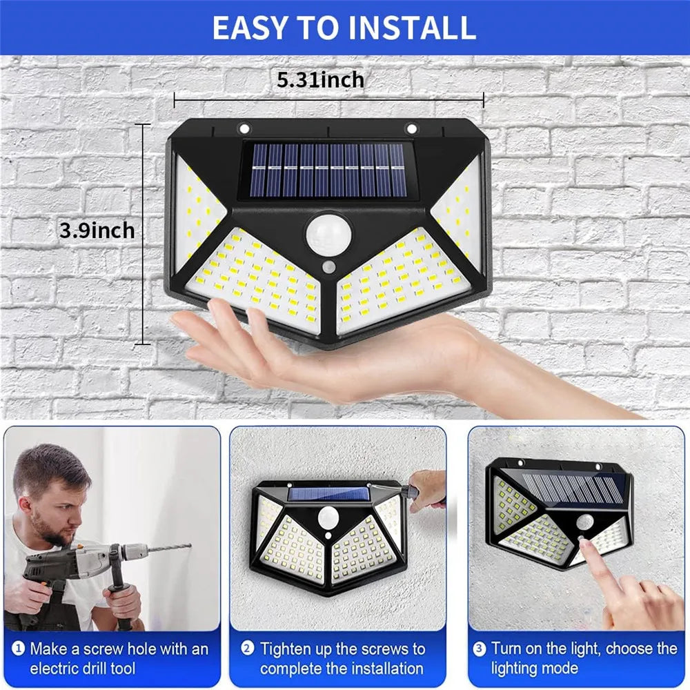 applique solaire extérieure étanche avec capteur de mouvement 100 led - vue 3 sur 8