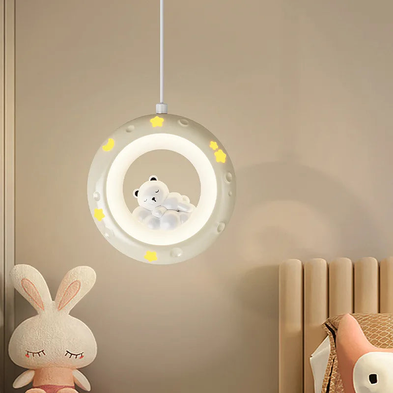 suspension étoile dessin animé pour enfant en résine avec ours et lapin - vue 3 sur 14