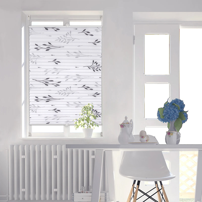 Store plissé motif branches sans perçage fenêtre intérieur