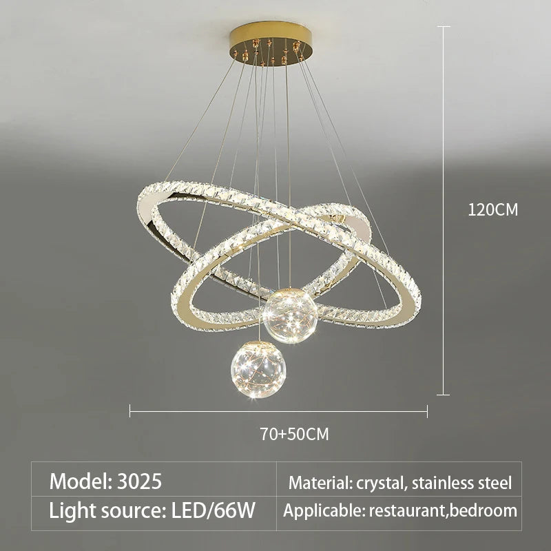 lustre led moderne en cristal doré anneau étoile boule de verre - vue 10 sur 13
