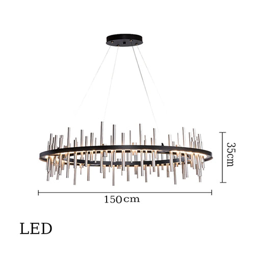 lustre minimaliste en acier inoxydable noir design moderne - vue 12 sur 16
