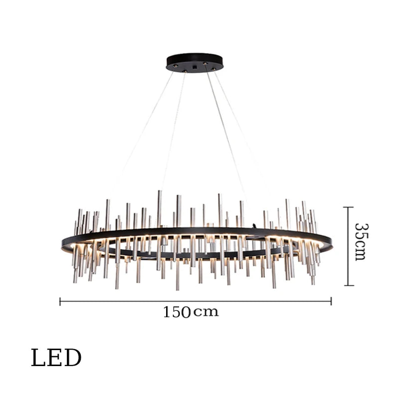 lustre minimaliste en acier inoxydable noir design moderne - vue 12 sur 16