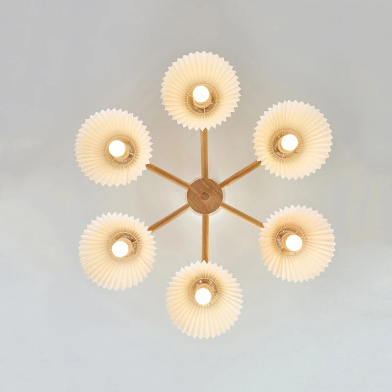Plafonnier moderne nordique pour salon salle à manger parapluie plissé lampes suspendues en bois E27 luminaires pour la maison - vue 6 sur 10