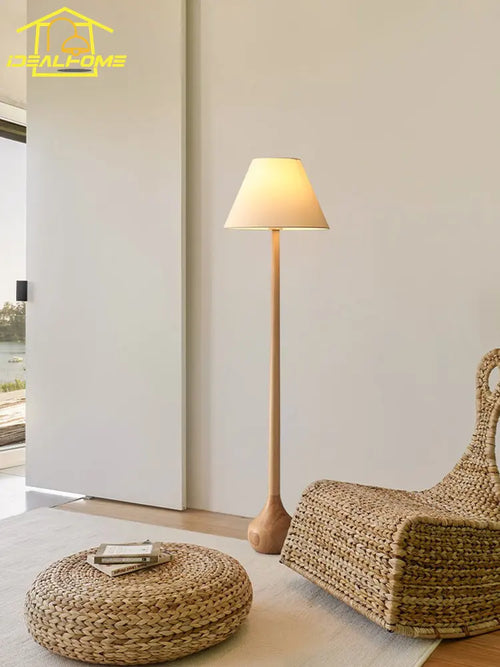 lampadaire décoratif japonais wabi sabi en bois massif zen art led - vue 2 sur 9