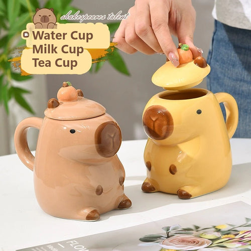 Mug capybara cartoon céramique avec couvercle grande capacité