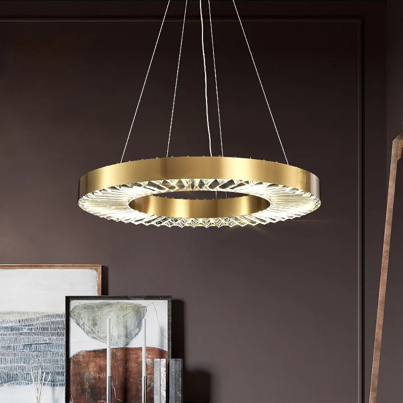 lustre cristal design moderne en acier inoxydable doré suspendu - vue 5 sur 10