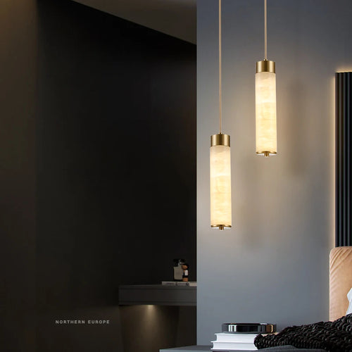 suspension LED en marbre et laiton avec cordon réglable - vue 2 sur 10