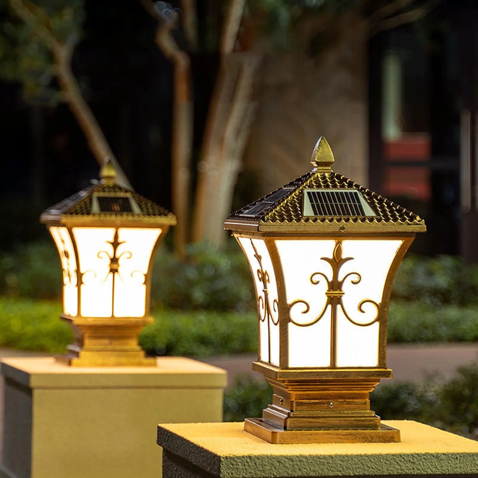 LED Carré Post Pilier Lumière Solaire Porte De Jardin Télécommande Lampe Étanche Vintage Solaire Lumières De Jardin Lumière Solaire Extérieure