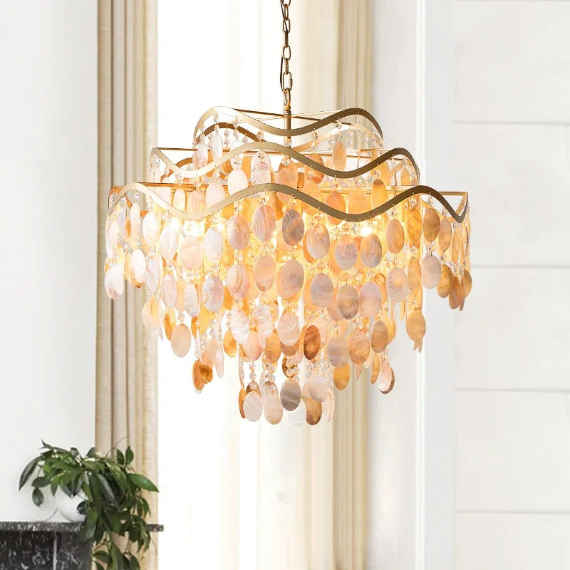 lustres led postmodernes en coquillage capiz pour décoration intérieure - vue 3 sur 9
