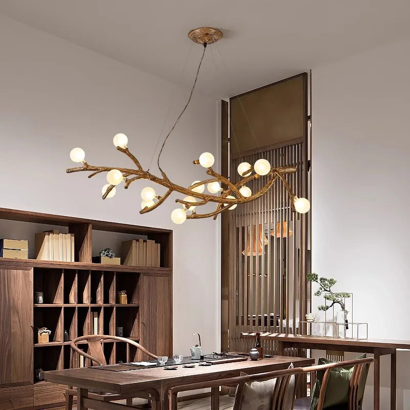 Lustre LED style branche de bois design moderne